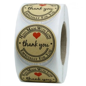 Rouleau d'autocollants Thank You en papier kraft avec cœur rouge pour cadeaux