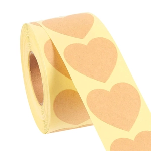 Roll of heart-shaped kraft paper stickers in natural brown for gift wrapping and scrapbooking