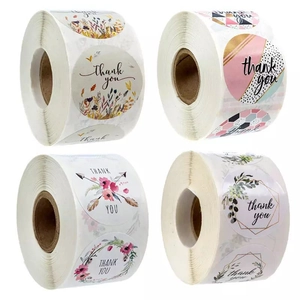 Round Thank You Stickers Floral Geometric Bohemian Style Adhesive Labels For Gift Wrapping Envelope Sealing Decoration