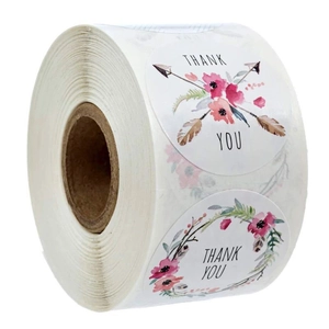 Roll of 1-inch boho floral Thank You stickers for packaging seal labels, 500 pieces per roll