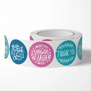 Floral Thank You roll stickers in navy pink and teal colors for wedding gift packaging
