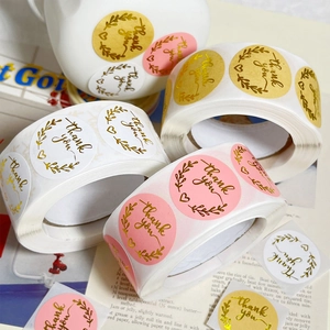 Three-color roll of round Thank You gold foil stickers for gift wrapping and packaging
