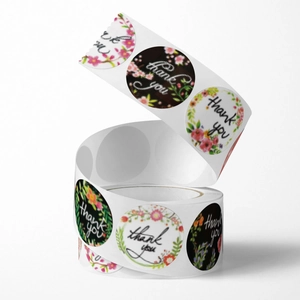 Floral round Thank You stickers roll for wedding and gift packaging decoration