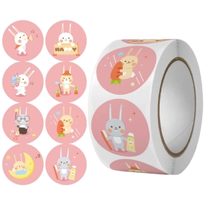 Round Cartoon Rabbit Sticker Roll Animal Sealing Labels For Gift Wrapping DIY Scrapbooking Easter Decor Stationery