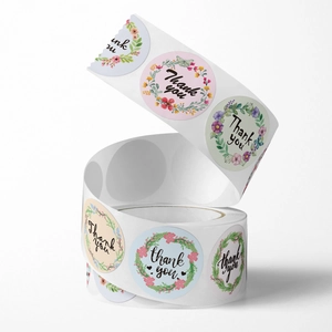Floral watercolor Thank You stickers in a roll for wedding and gift packaging decor