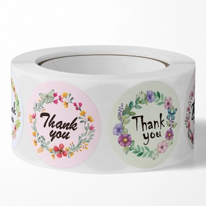 Floral Thank You stickers roll with watercolor flowers and butterflies for gift sealing