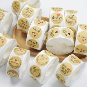 Details von runden Kraftpapier Dankeschön Aufkleber Rollen für Verpackungen
