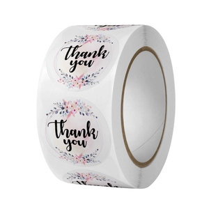 Thank You Stickers Roll Watercolor Floral Round Adhesive Labels For Wedding Gift Box Envelope Sealing Stationery