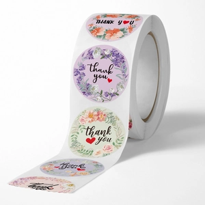 Floral Thank You stickers roll for wedding gifts and handmade packaging decoration