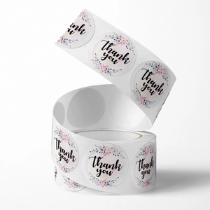 Floral Thank You stickers roll with pink watercolor flower design for wedding favors