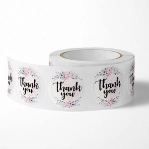 Floral Thank You stickers roll for wedding favors and handmade packaging seals
