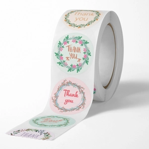 Floral Thank You stickers on roll for gift packaging and envelope sealing decorations
