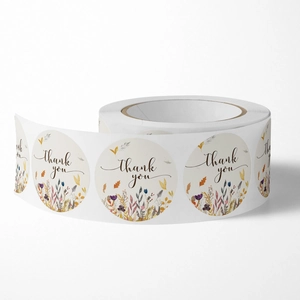 Floral Thank You stickers roll with autumn botanical herb patterns for gift packaging