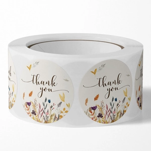 Floral round thank you sticker roll with autumn dried flower patterns for wedding favors