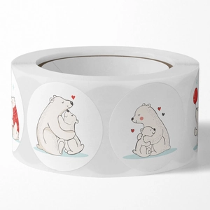 Rol ronde cartoon ijsbeer beloningsstickers met hart- en ballonillustraties