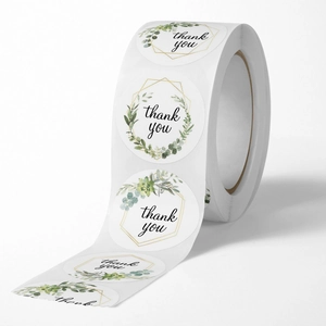 Rolle mit floralen Dankeschön-Aufklebern mit Sukkulenten und goldenen Rahmen