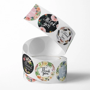 Roll of floral Thank You stickers for wedding decor and gift sealing labels