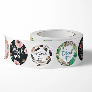 Floral and bohemian Thank You sticker rolls for wedding favors and business packaging