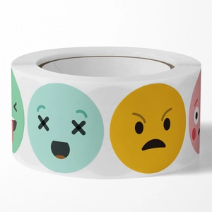 Roll of colorful round cartoon expression reward stickers for teachers and kids
