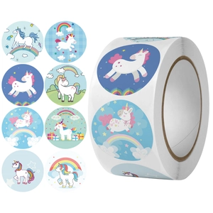 Cartoon Unicorn Round Roll Stickers Reward Decorative For School Kids DIY Art Craft