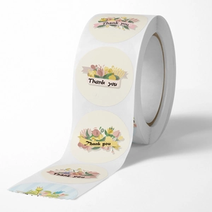 Floral round Thank You adhesive roll stickers for wedding and gift packaging decoration