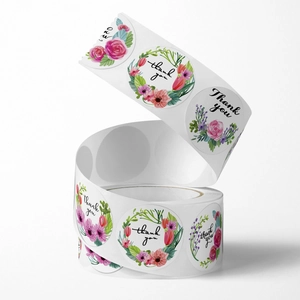Blumen Thank You Aufkleber auf Rolle für Geschenkverpackungen mit botanischen Motiven