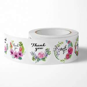 Blumige Dankeschön Aufkleberrolle mit Rosenmotiven für Hochzeiten und Geschenkverpackungen