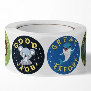 Autocollants de récompense ronds mignons pour enfants avec animaux et mots motivants