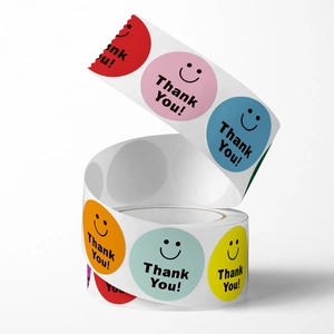 500pcs roll of colorful smiley face thank you stickers for teacher rewards and sealing
