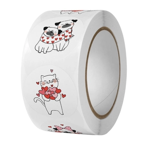 Cute cartoon cat and dog thank you stickers for sealing, round self-adhesive labels