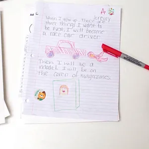 Roll of cartoon animal reward stickers and a red dual-tip permanent marker for teachers