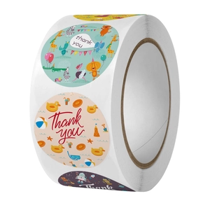Roll of 500 cartoon animal round stickers with Thank You text for gift decoration