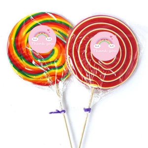 Rainbow and red-white spiral lollipops with cute Thank You weather stickers