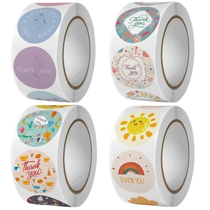 Thank You Stickers Roll Round Adhesive Labels For Packaging Sealing Small Business Gift Decoration Cartoon Floral Patterns