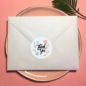 Floral Thank You stickers for envelopes with colorful hand-drawn flowers and leaves