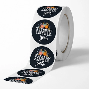 Floral black THANK YOU stickers for wedding gift packaging and floral seal labels