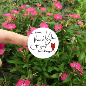 Round Thank You for your purchase stickers with red heart for gift sealing