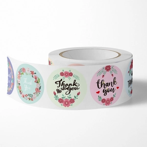 Bloemrijke Thank You stickers op rol voor bruiloft cadeaus en verpakkingszegels