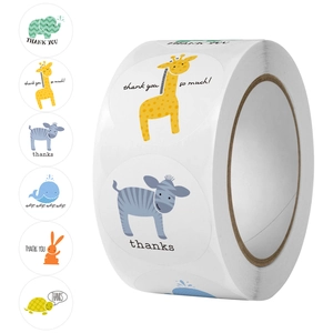 Cartoon Animal Thank You Stickers Roll Round Adhesive Seal Labels For Gift Packaging Envelope Decoration Cute Novelty