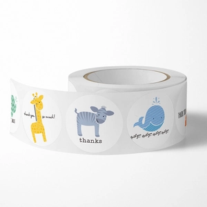 Cute cartoon animal thank you stickers for packaging with giraffe and whale patterns