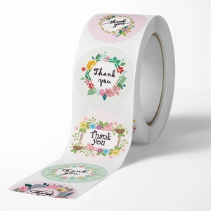 Rollo de pegatinas de agradecimiento con motivos florales para empaques de regalo de boda