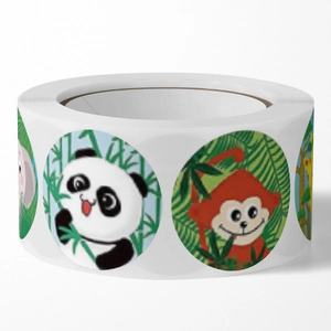 Roll of cute cartoon animal stickers featuring panda and elephant for kids' rewards