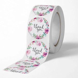 Florale Aquarell Danke Aufkleber auf Rolle für Geschenkverpackungen und Briefumschläge