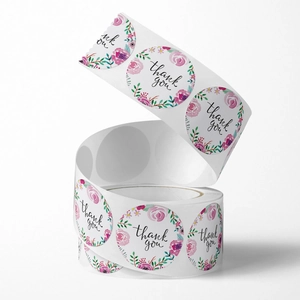 Rolle mit Thank You Aufklebern mit Aquarellblumen für Hochzeit und Umschläge