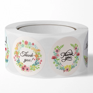 Rotolo di adesivi floreali Thank You con ghirlande colorate per confezioni regalo di nozze