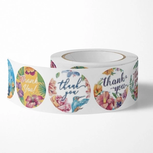 500pcs Floral Thank You Stickers Roll with watercolor flower and bird designs