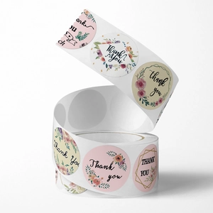 Rouleau d'autocollants Thank You floraux avec étiquettes rondes pour décoration mariage