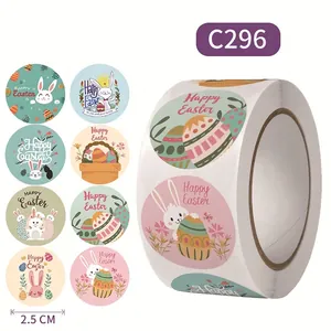 Détail de 500 autocollants de Pâques par rouleau montrant 8 motifs de lapin et d'œuf