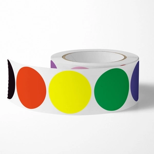 Colorful round blank stickers in a roll for handwriting and sorting