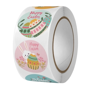Rouleau d'autocollants Joyeuses Pâques avec lapins et œufs pour décoration de fête DIY